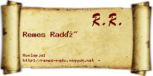 Remes Radó névjegykártya
